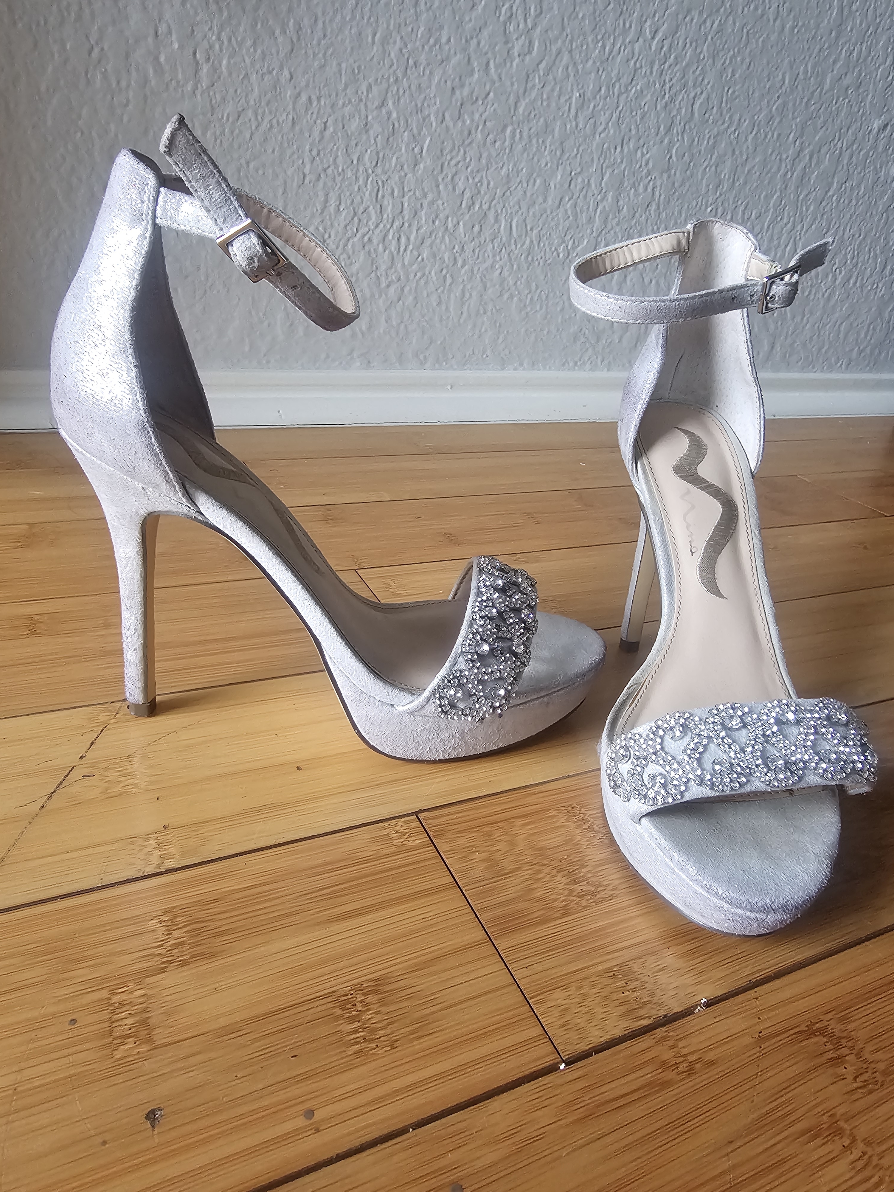 Nina Silver Crystal Platform Ankle-Strap Heels